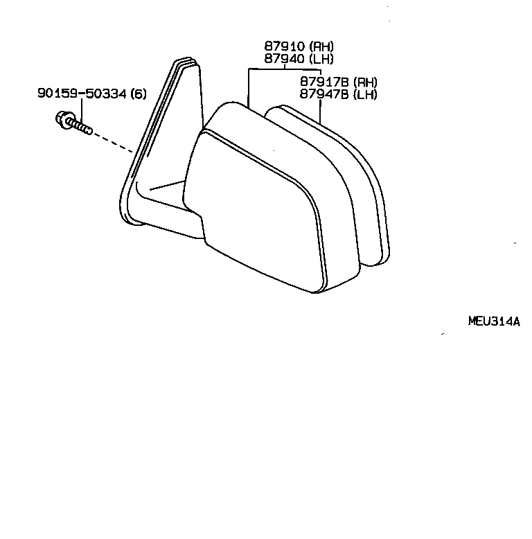 87917-34010 MIRROR, OUTER REAR VIEW, RH product image