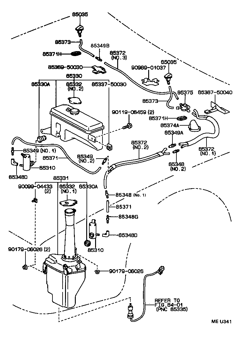 85375-50080 HOSE, WINDSHIELD WASHER (FROM JOINT TO JOINT), NO.1 product image