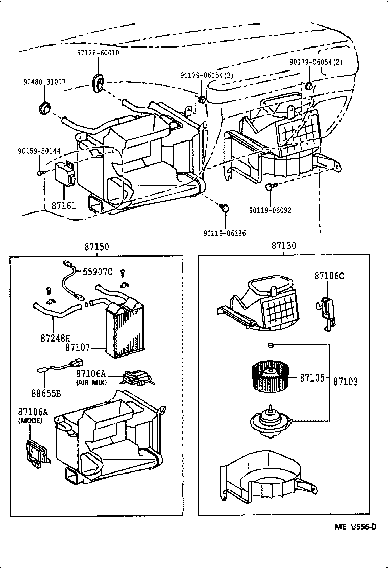 Toyota 87104-60250 MOTOR SUB-ASSY, REAR HEATER BLOWER