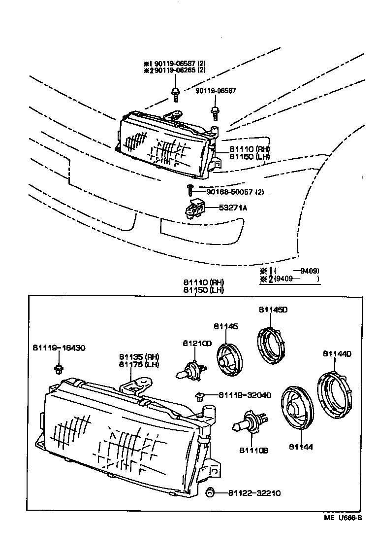 81130-22671 UNIT ASSY, HEADLAMP, RH product image