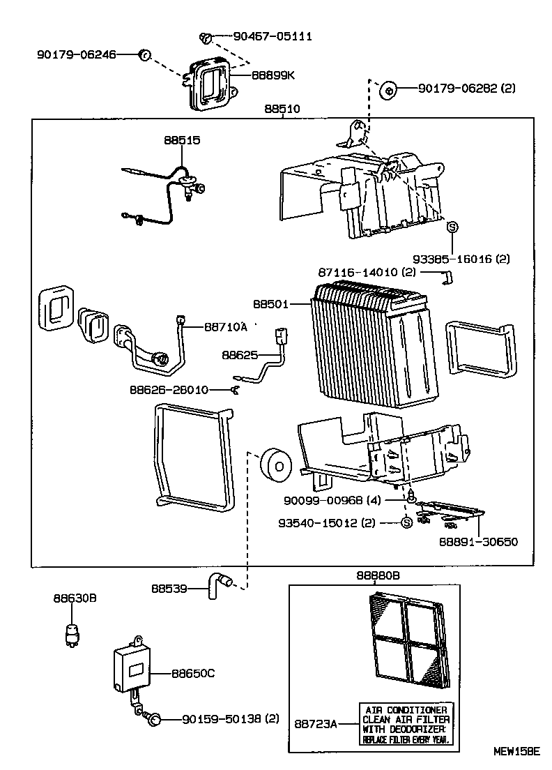 Toyota 88501-30751 EVAPORATOR SUB-ASSY, COOLER, NO.1