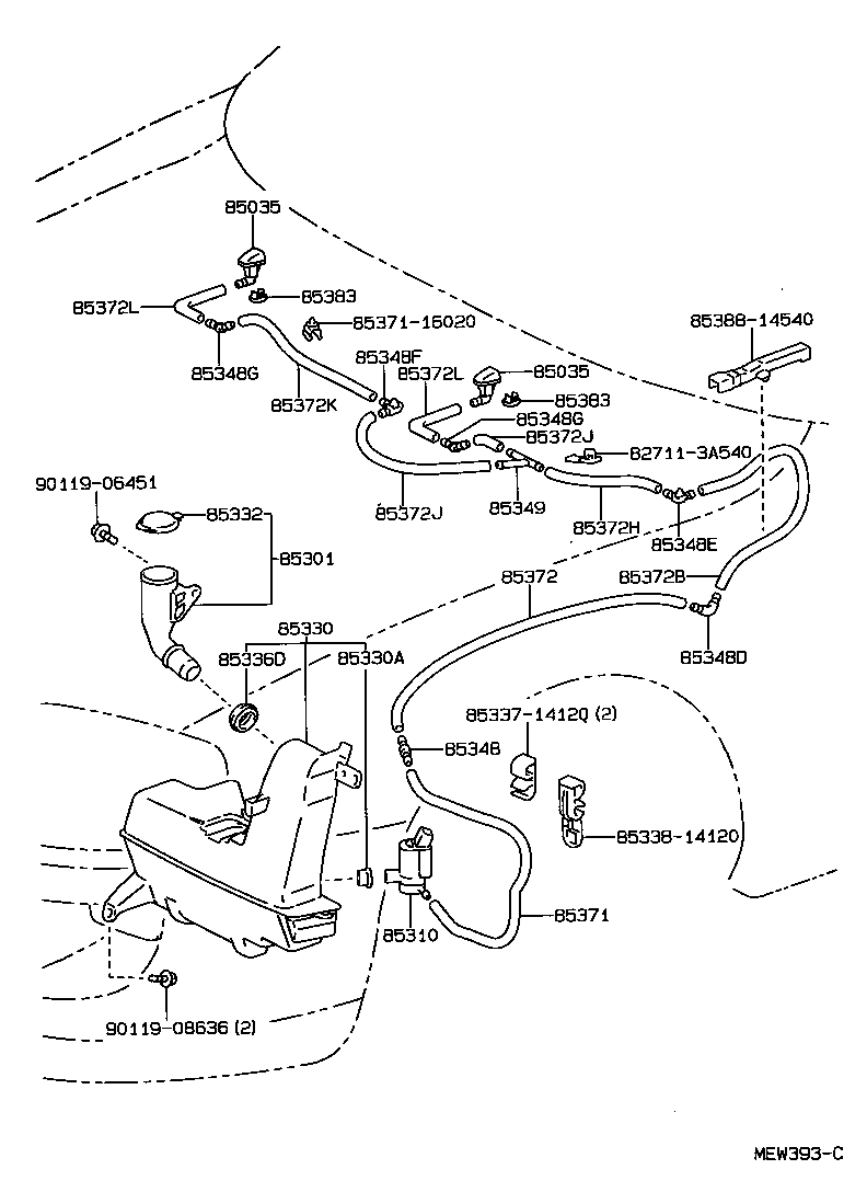 Toyota 85330-14490 MOTOR AND PUMP ASSY, WINDSHIELD WASHER