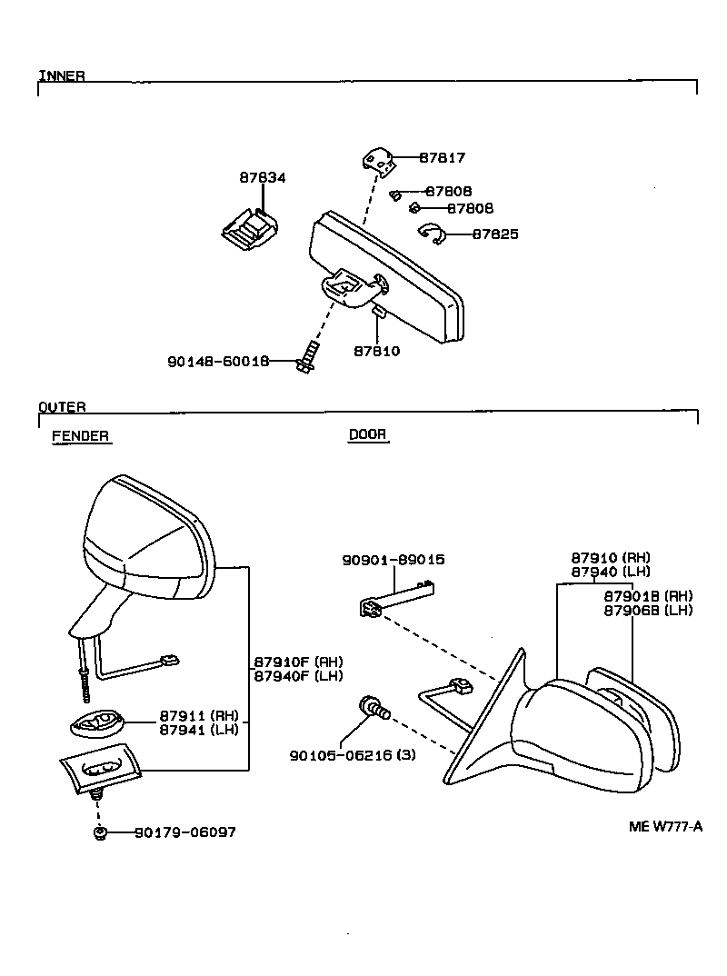 87931-30560 MIRROR SUB-ASSY, OUTER REAR VIEW, RH product image