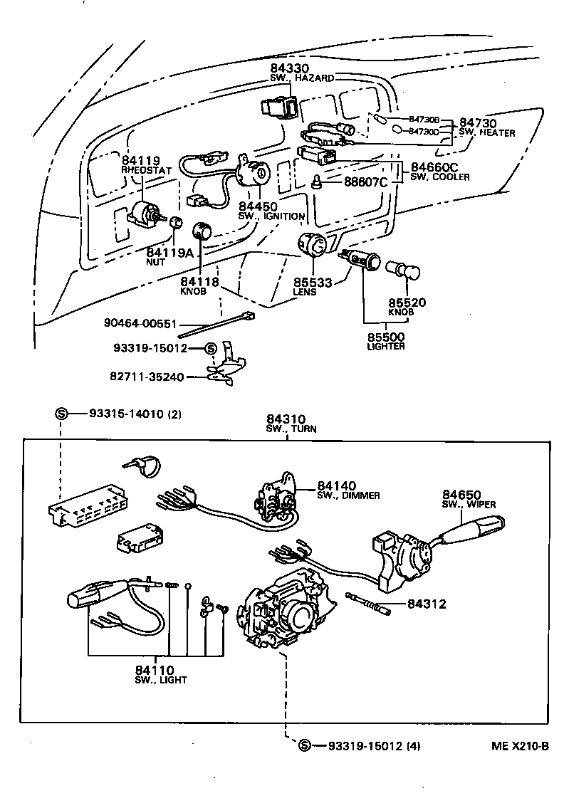 84332-34010 SWITCH ASSY, HAZARD WARNING SIGNAL product image