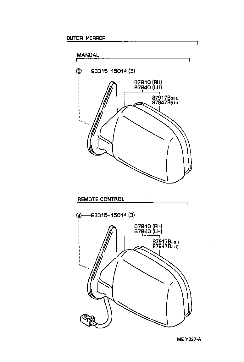 87947-89158 MIRROR, OUTER REAR VIEW, LH product image