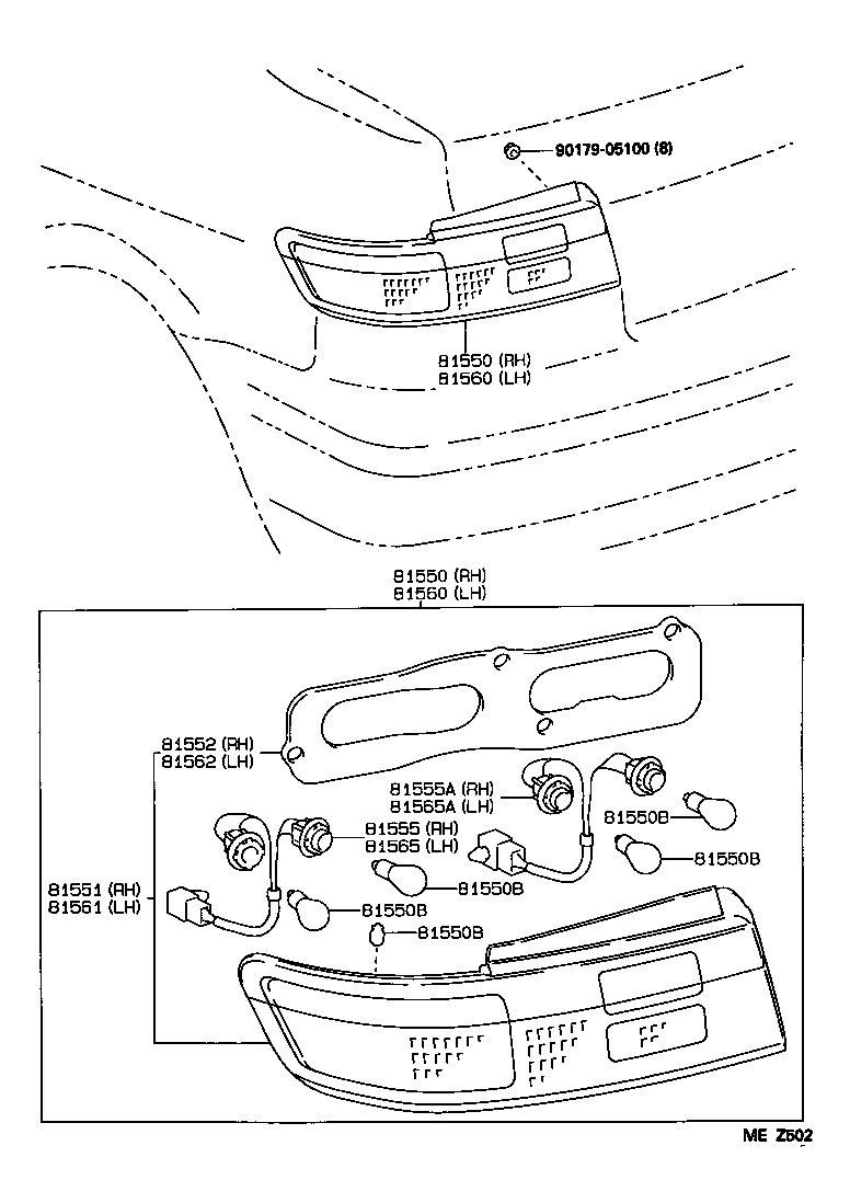 81556-16520 SOCKET & WIRE SUB-ASSY, REAR COMBINATION LAMP, RH product image