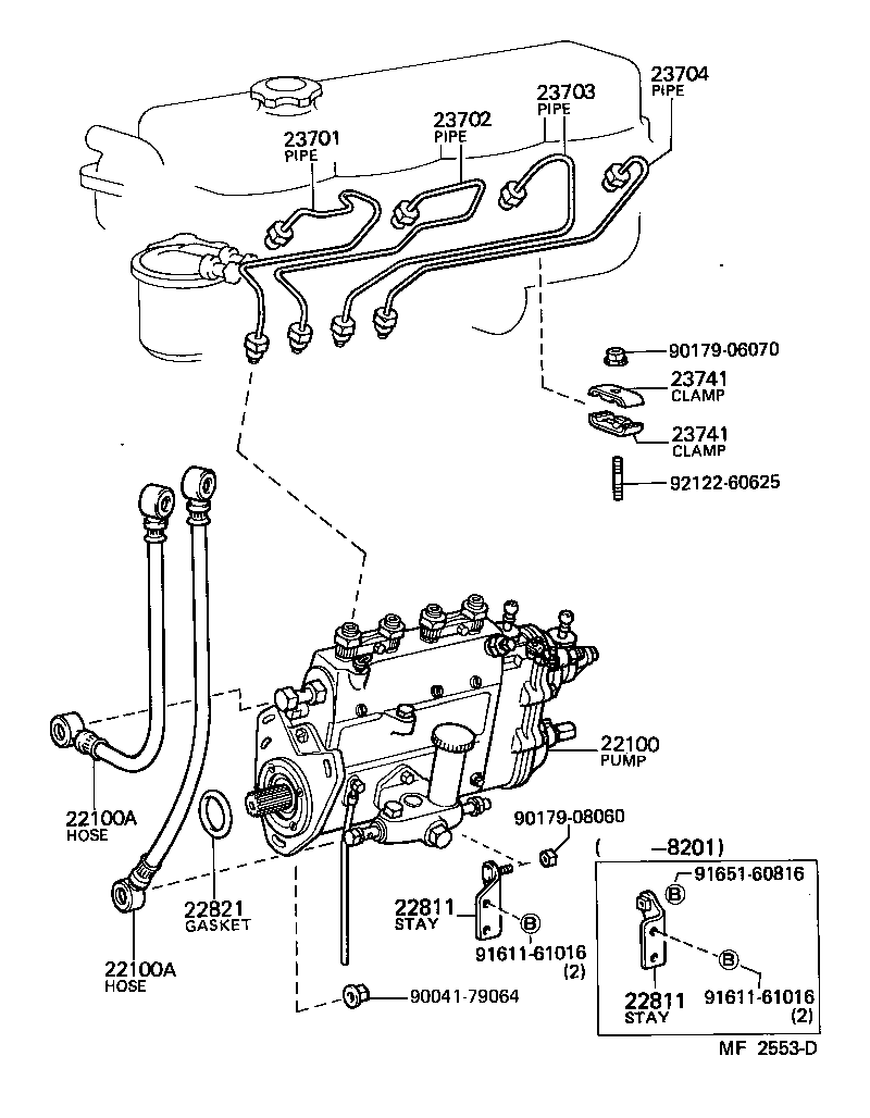 Toyota 23802-56040 HOSE OR PIPE, FUEL(FOR INJECTION PUMP TO FUEL FILTER)