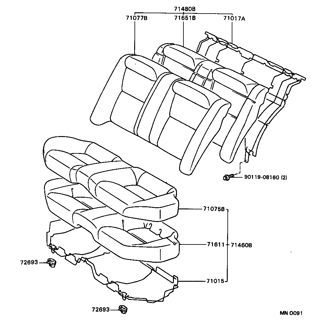 71015-20340 FRAME SUB-ASSY, REAR SEAT CUSHION product image