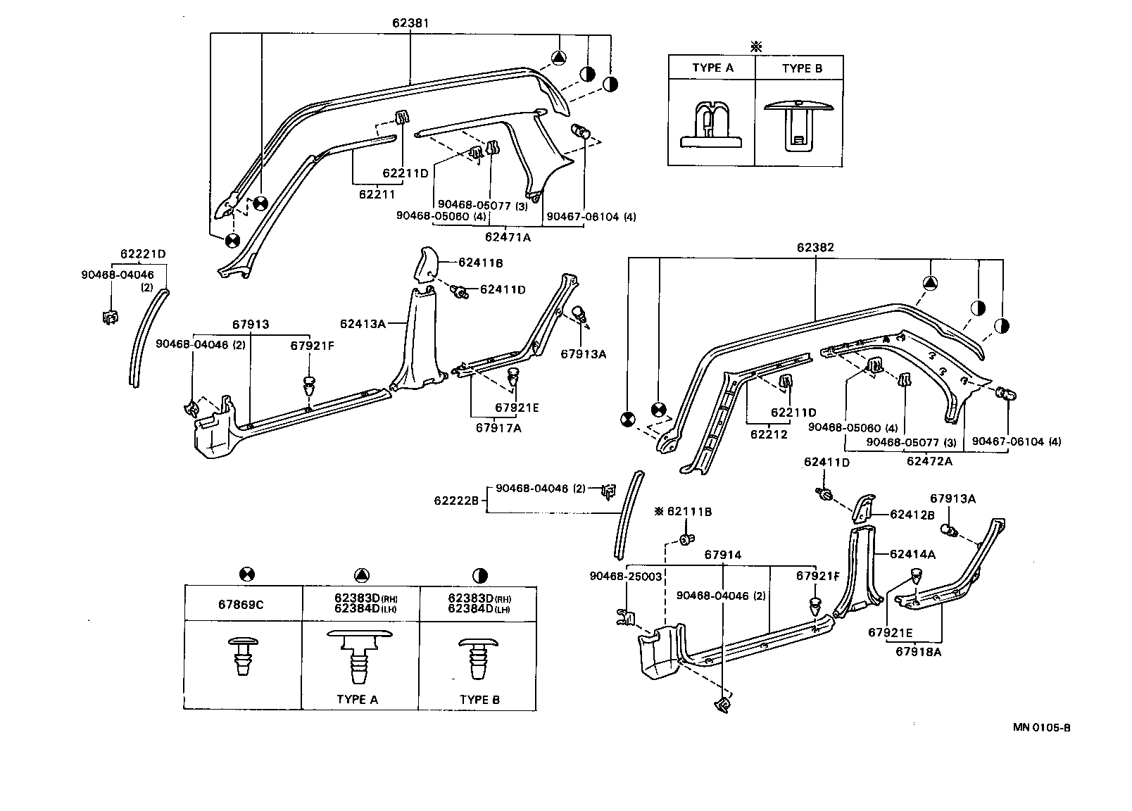 62381-20080 WEATHERSTRIP, ROOF SIDE RAIL, FRONT RH product image