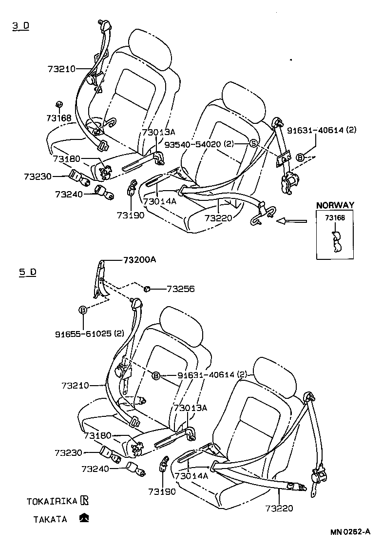 73360-12331-04 BELT ASSY, REAR SEAT 3 POINT TYPE, OUTER RH product image
