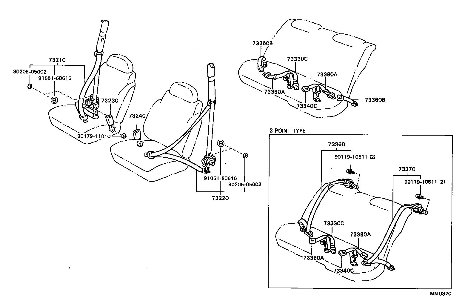 73380-20271-07 BELT ASSY, REAR SEAT, INNER product image