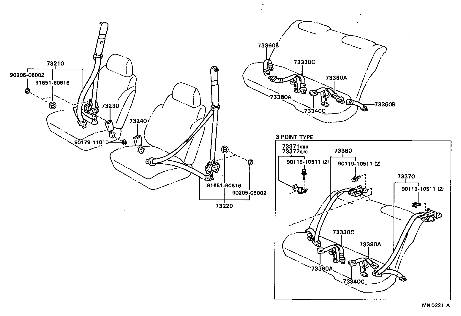 73371-20060 HANGER, REAR SEAT SHOULDER BELT, RH product image