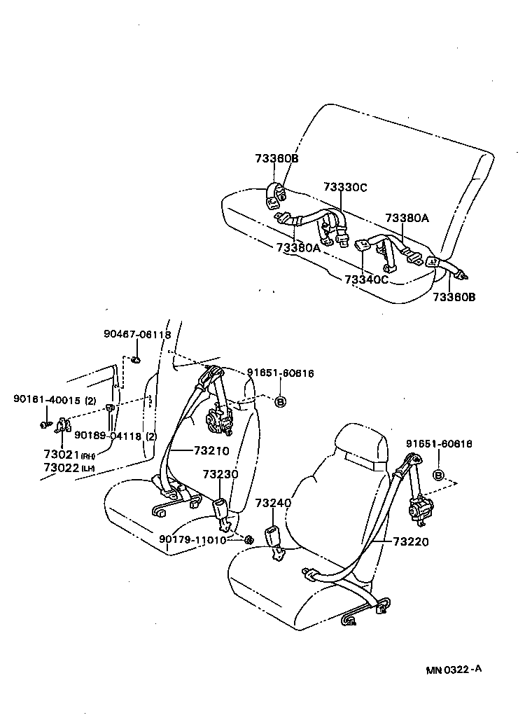 73380-20360-B0 BELT ASSY, REAR SEAT, INNER product image