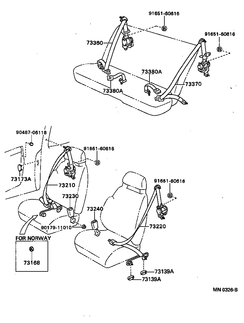 73370-20161-B0 BELT ASSY, REAR SEAT 3 POINT TYPE, OUTER LH product image
