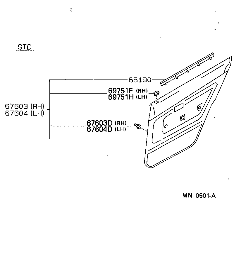 67408-13030 BAR SUB-ASSY, REAR DOOR WINDOW DIVISION, LH product image