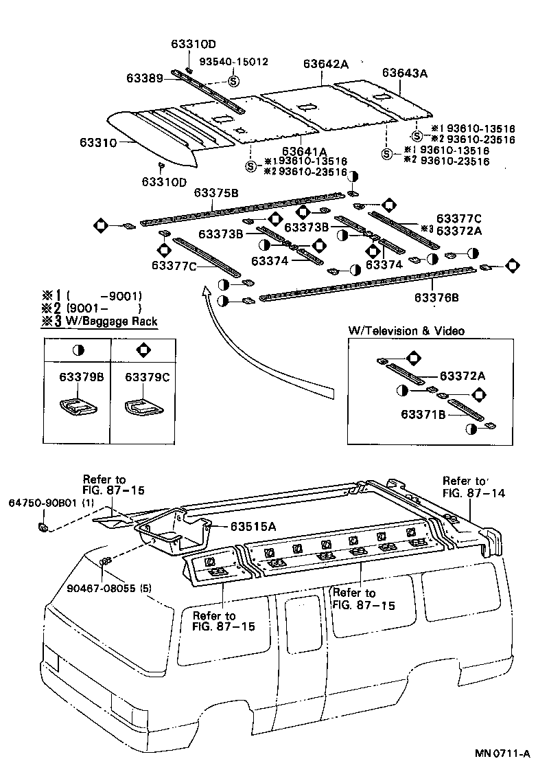 63363-90B08 SUPPORT, ROOF HEADLINING, NO.3 product image