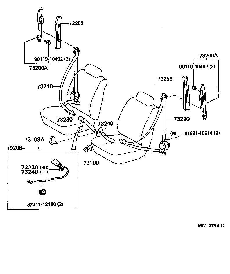 73230-60011 BELT ASSY, FRONT SEAT INNER, RH product image