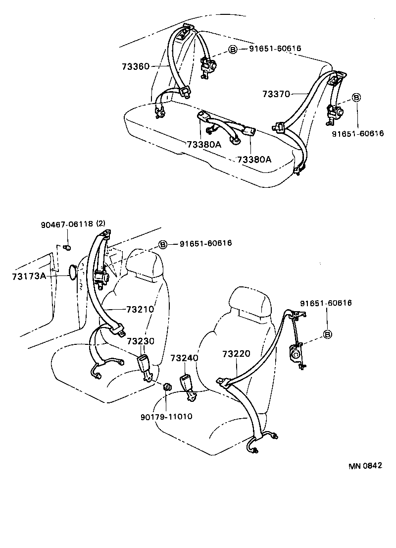 73380-20360-B0 BELT ASSY, REAR SEAT, INNER product image