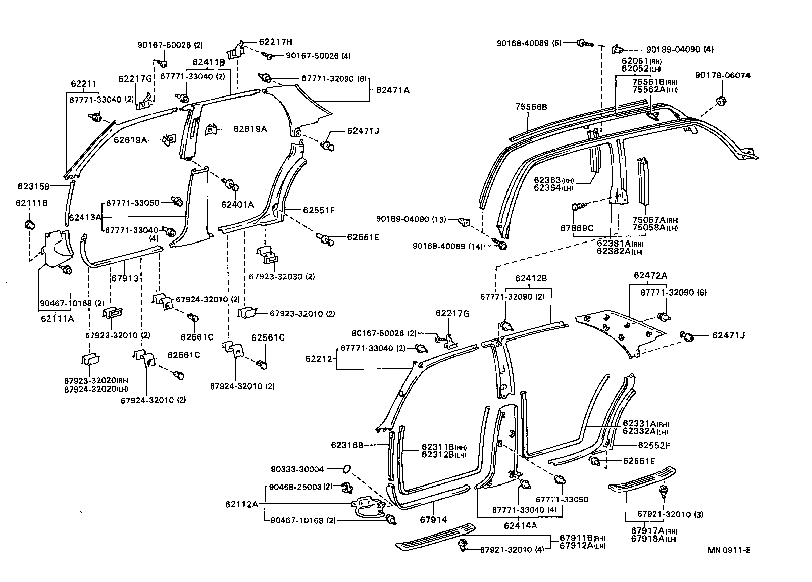 62382-32050 WEATHERSTRIP, ROOF SIDE RAIL, LH product image