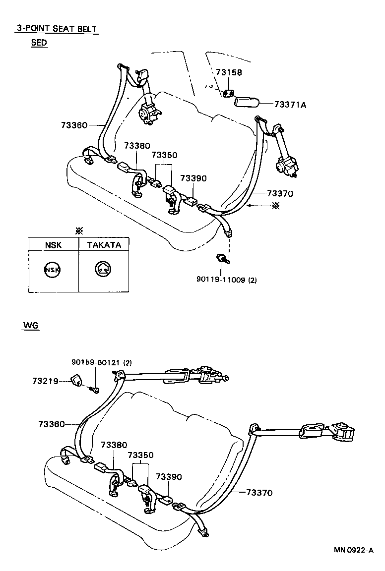 73040-20040-06 BELT ASSY, NO.1 SEAT LAP, CENTER W/INNER LH product image