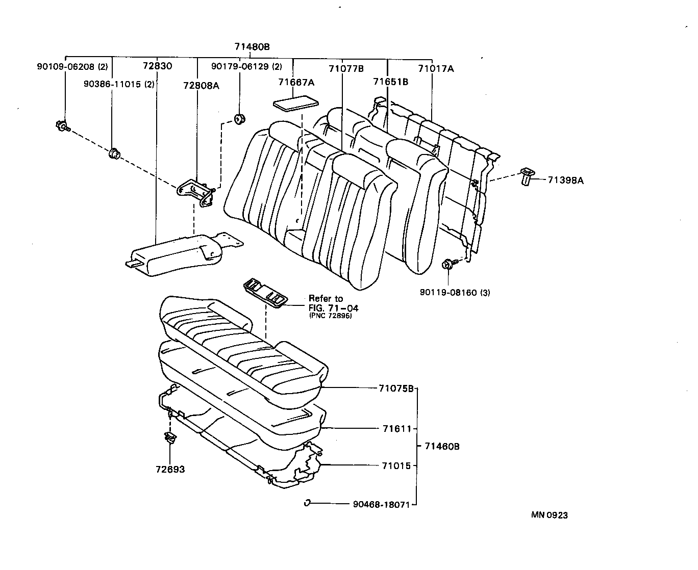 71015-32090 FRAME SUB-ASSY, REAR SEAT CUSHION product image