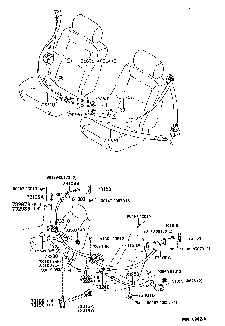 Toyota 73230-16190-B2 BELT ASSY, FRONT SEAT INNER, RH