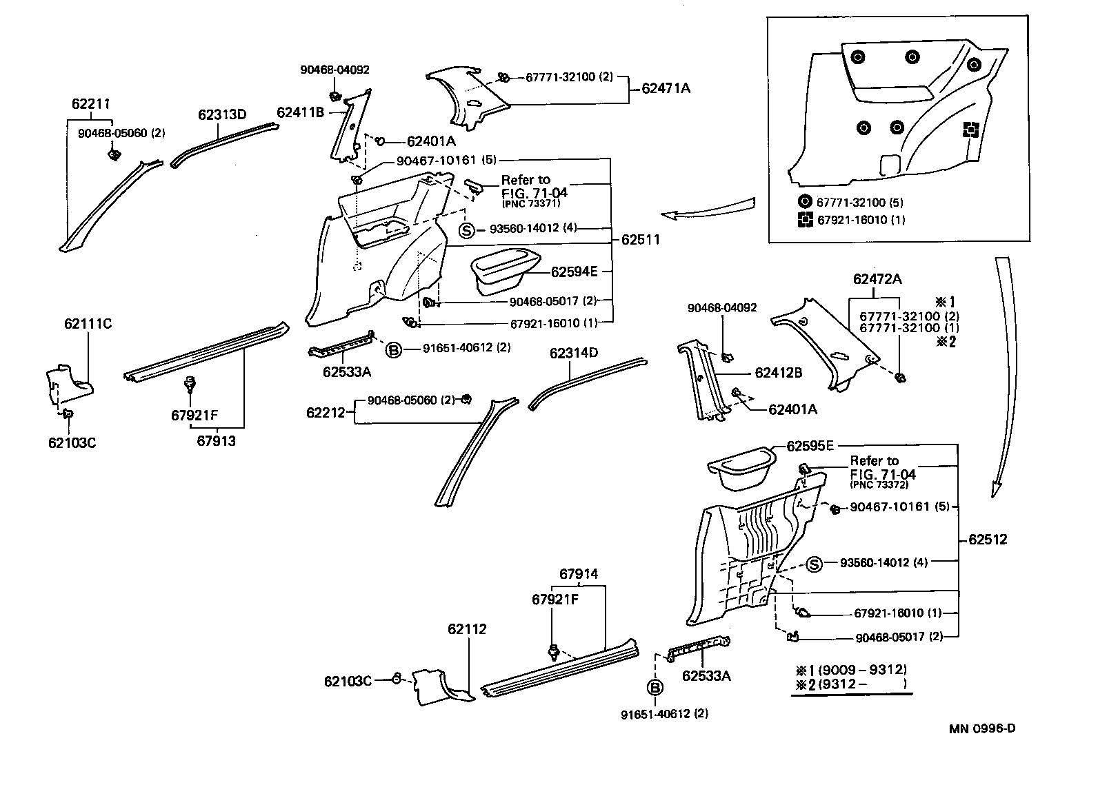 Toyota 90467-06058 CLIP (FOR CENTER PILLAR GARNISH PANEL, UPPER)