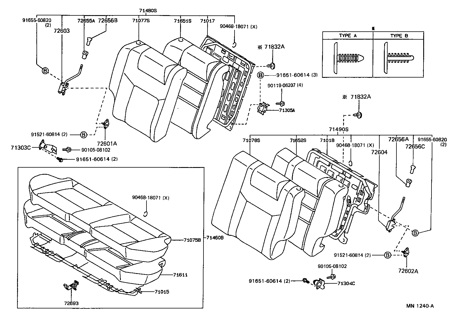 71077-13451-B0 COVER, REAR SEAT BACK, RH (FOR SEPARATE TYPE) product image