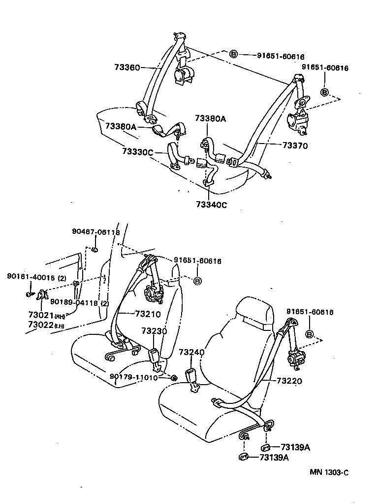 73380-20360-B0 BELT ASSY, REAR SEAT, INNER product image
