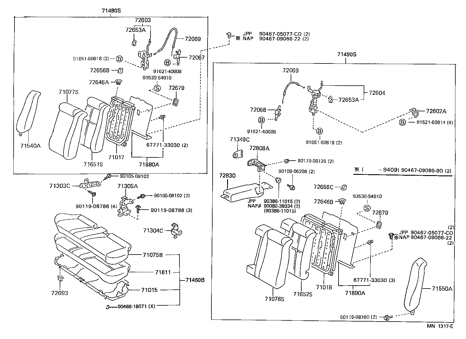 Toyota 71305-33010 HINGE SUB-ASSY, REAR SEAT BACK, CENTER