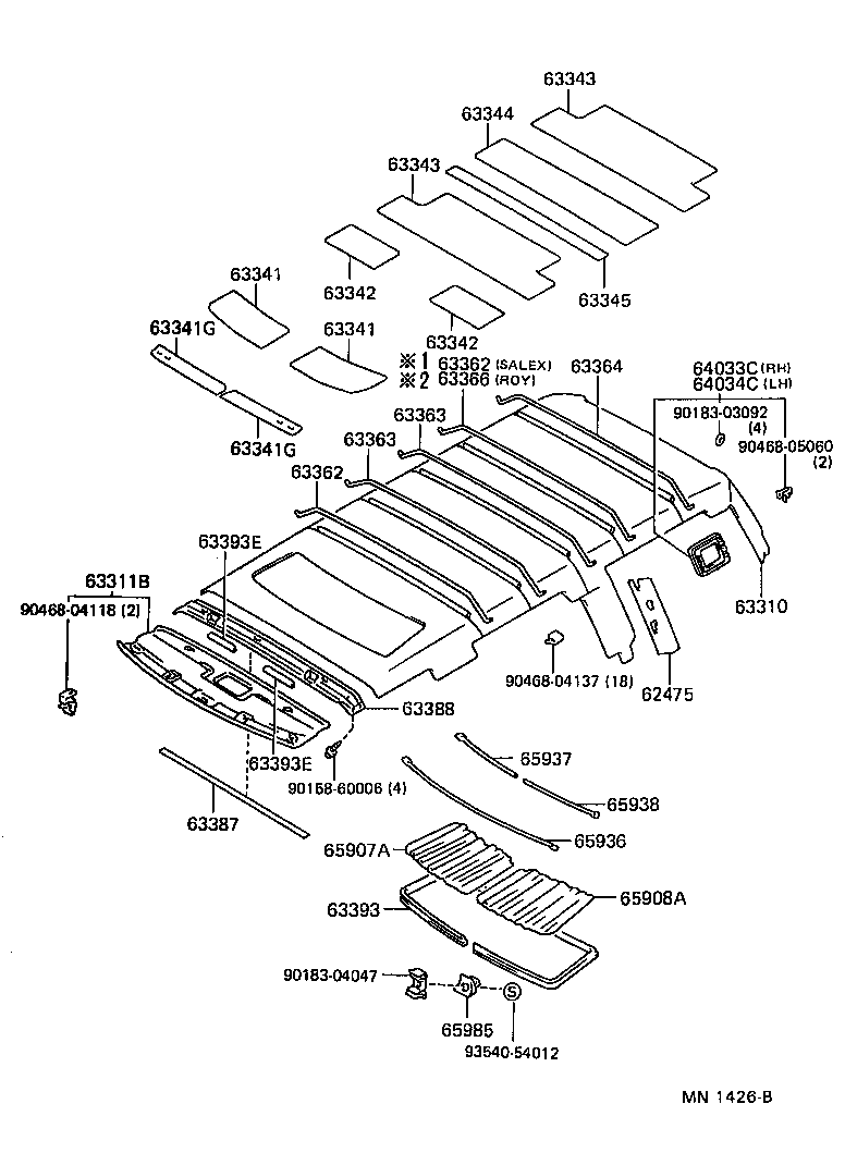 63361-30171 SUPPORT, ROOF HEADLINING, NO.1 product image