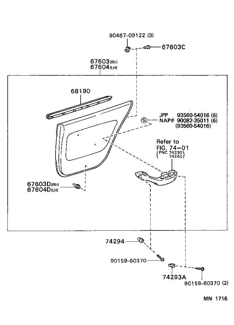 67871-32090 WEATHERSTRIP, REAR DOOR, RH product image