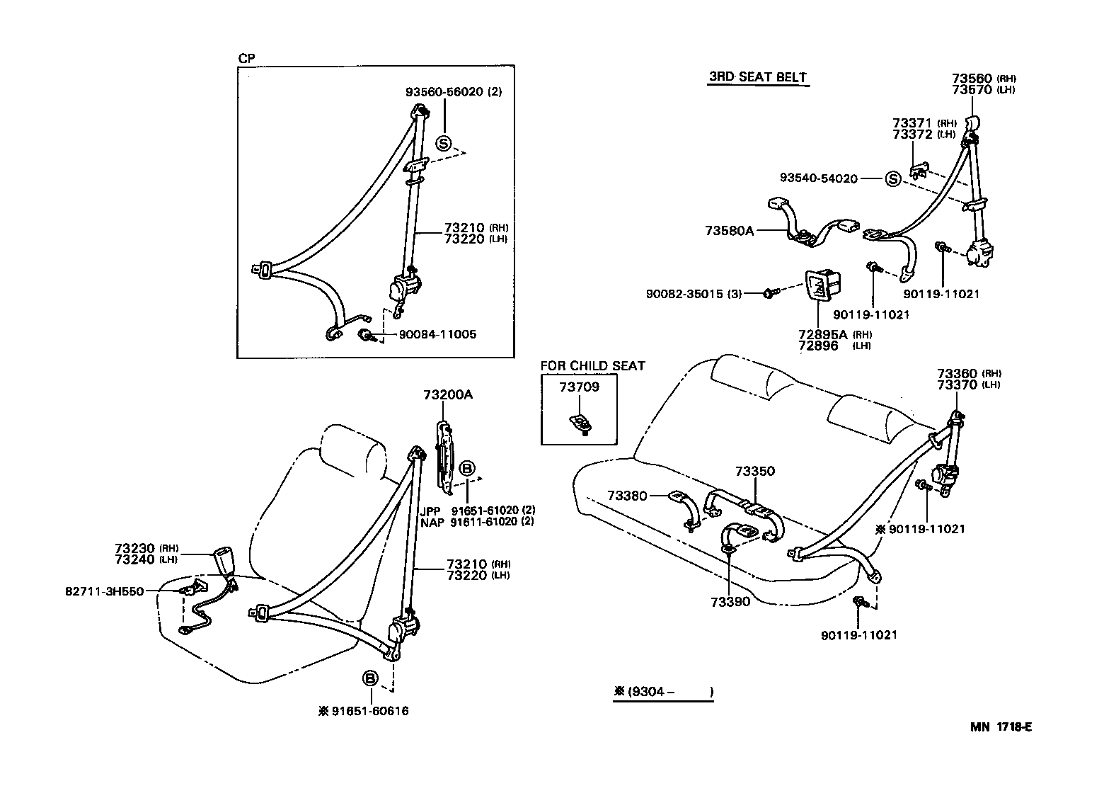 Toyota 73230-06010-B0 BELT ASSY, FRONT SEAT INNER, RH