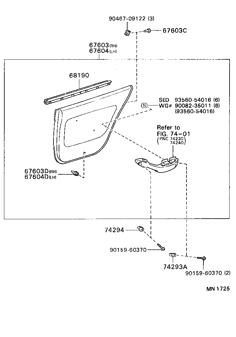 67488-06010 GARNISH, REAR DOOR REAR GUIDE BRACKET, LH product image