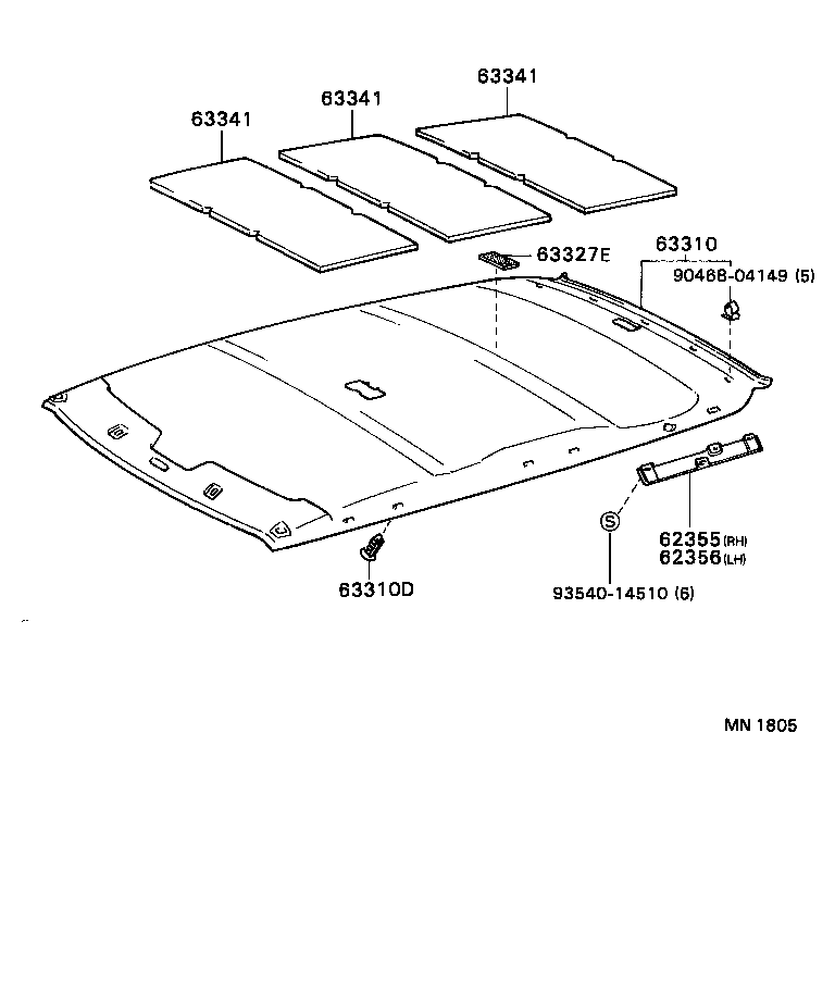 62355-13030 RETAINER, QUARTER WINDOW INSIDE TRIM, RH product image