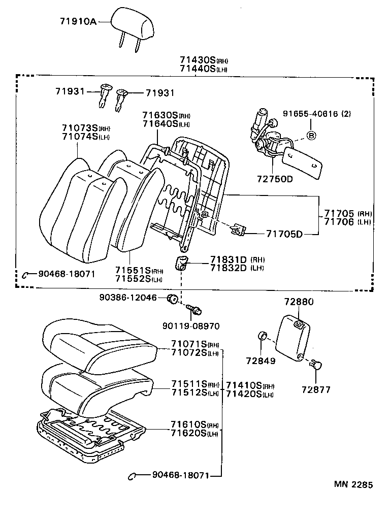 71512-22140 PAD, FRONT SEAT CUSHION, LH (FOR SEPARATE TYPE) product image