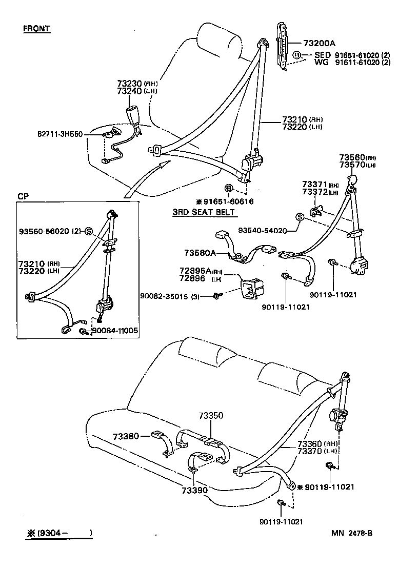 73210-0W040-B0 BELT ASSY, FRONT SEAT OUTER, RH product image