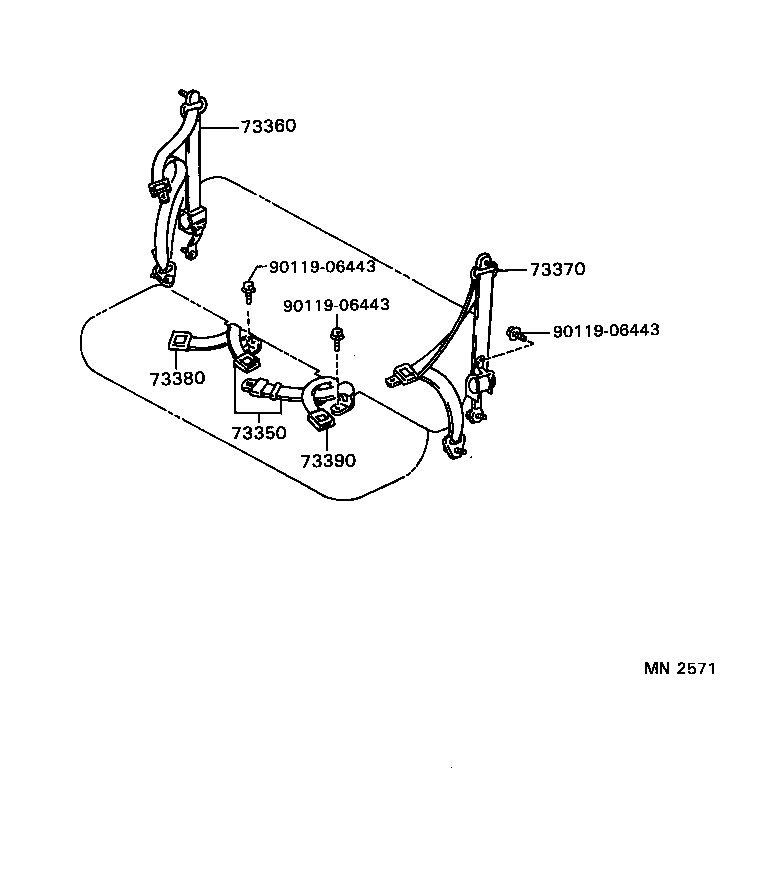 73350-95402-06 BELT ASSY, REAR SEAT LAP TYPE, CENTER product image