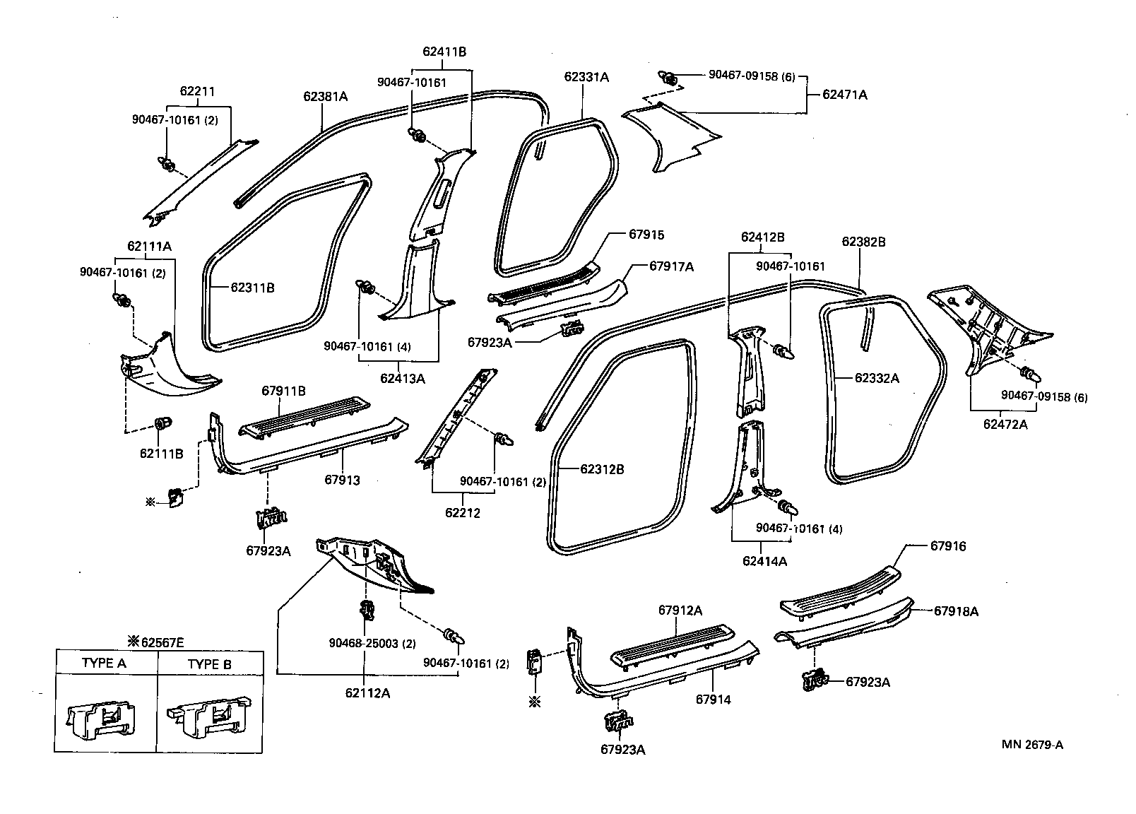 62052-32060 RETAINER SUB-ASSY, ROOF SIDE WEATHERSTRIP, FRONT LH product image