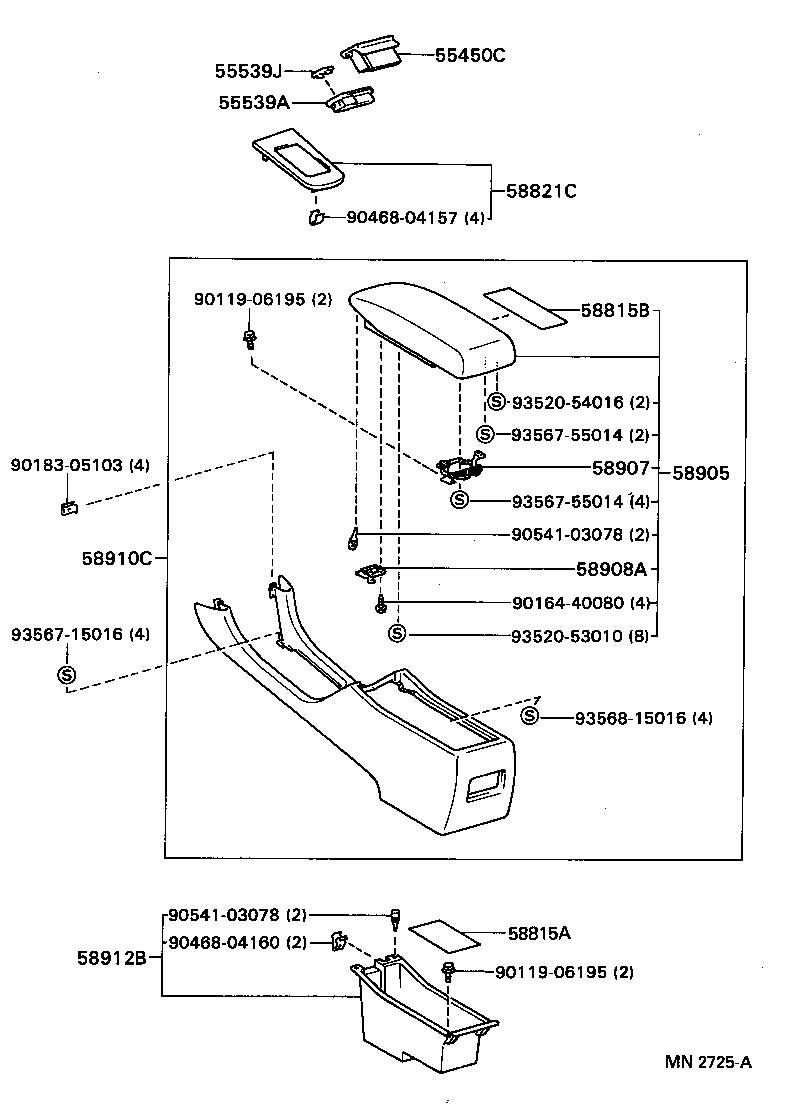 58907-33040 HINGE SUB-ASSY, CONSOLE COMPARTMENT DOOR product image