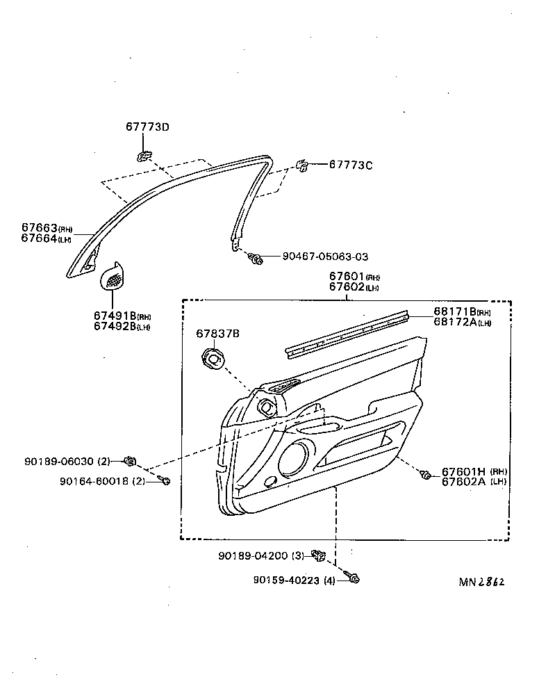 68101-30540 GLASS SUB-ASSY, FRONT DOOR, RH product image