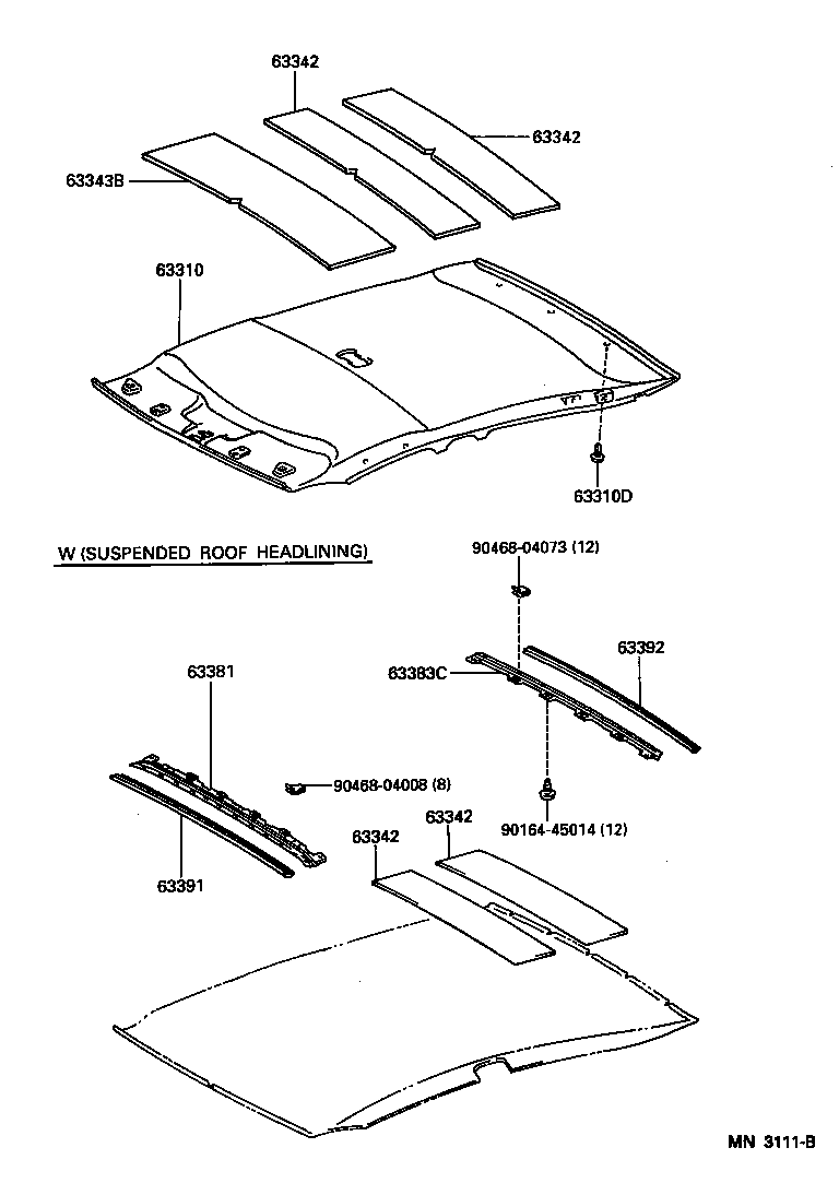 63383-12070 RETAINER, ROOF HEADLINING TRIM, REAR product image