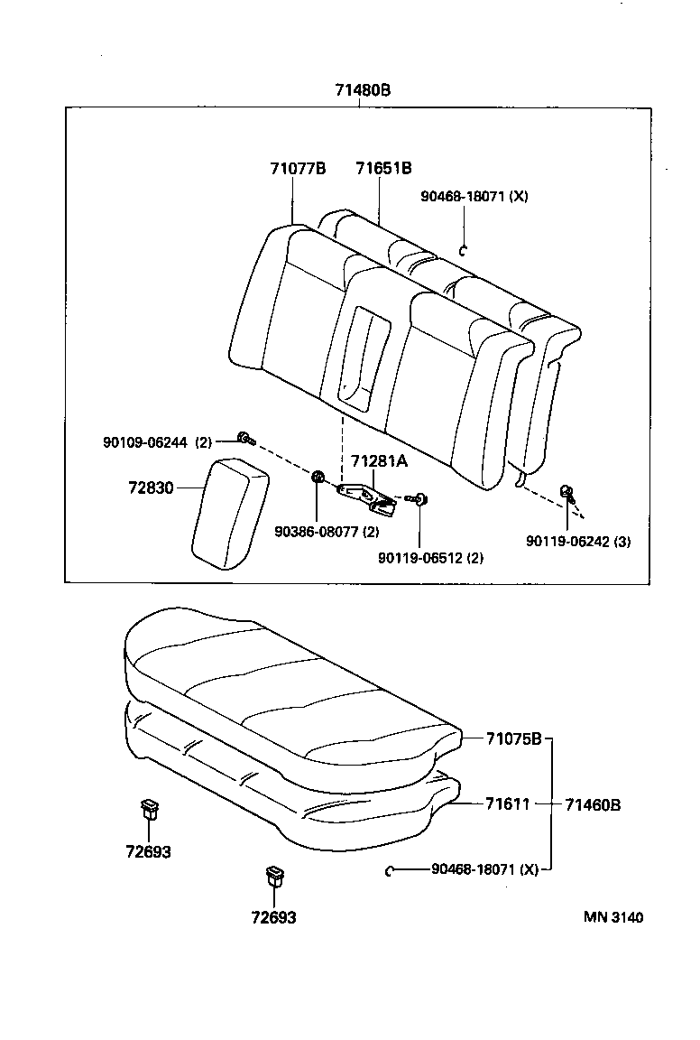 71017-12540 FRAME SUB-ASSY, REAR SEAT BACK, RH product image