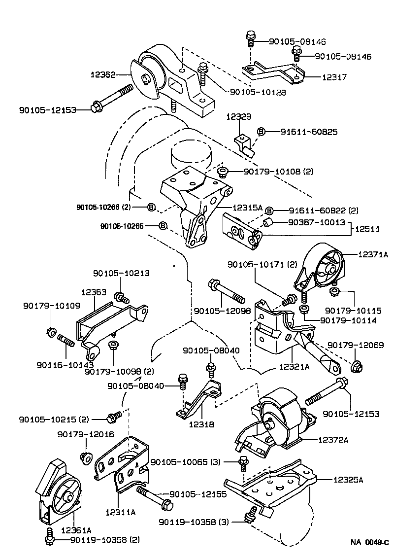 12361-64150 INSULATOR, ENGINE MOUNTING, FRONT(FOR TRANSVERSE ENGINE) product image