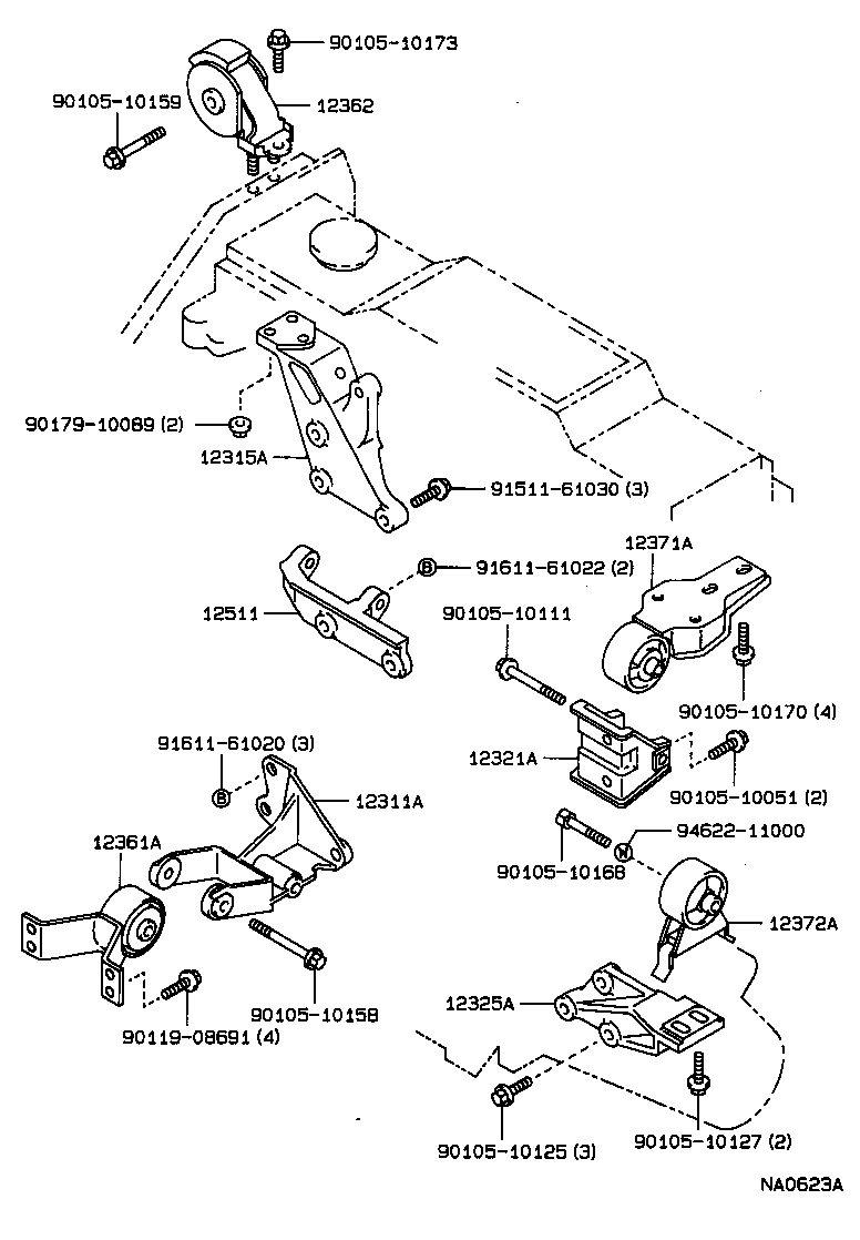 12361-55040 INSULATOR, ENGINE MOUNTING, FRONT(FOR TRANSVERSE ENGINE) product image
