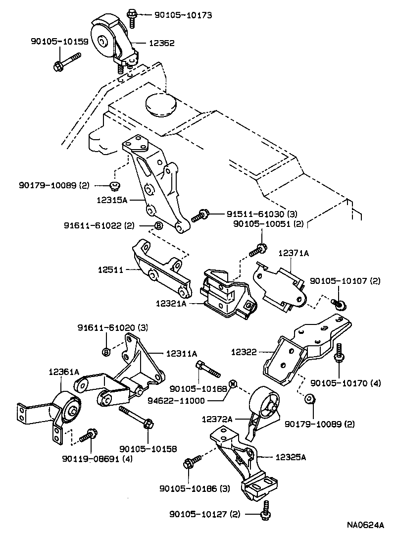 12361-55040 INSULATOR, ENGINE MOUNTING, FRONT(FOR TRANSVERSE ENGINE) product image