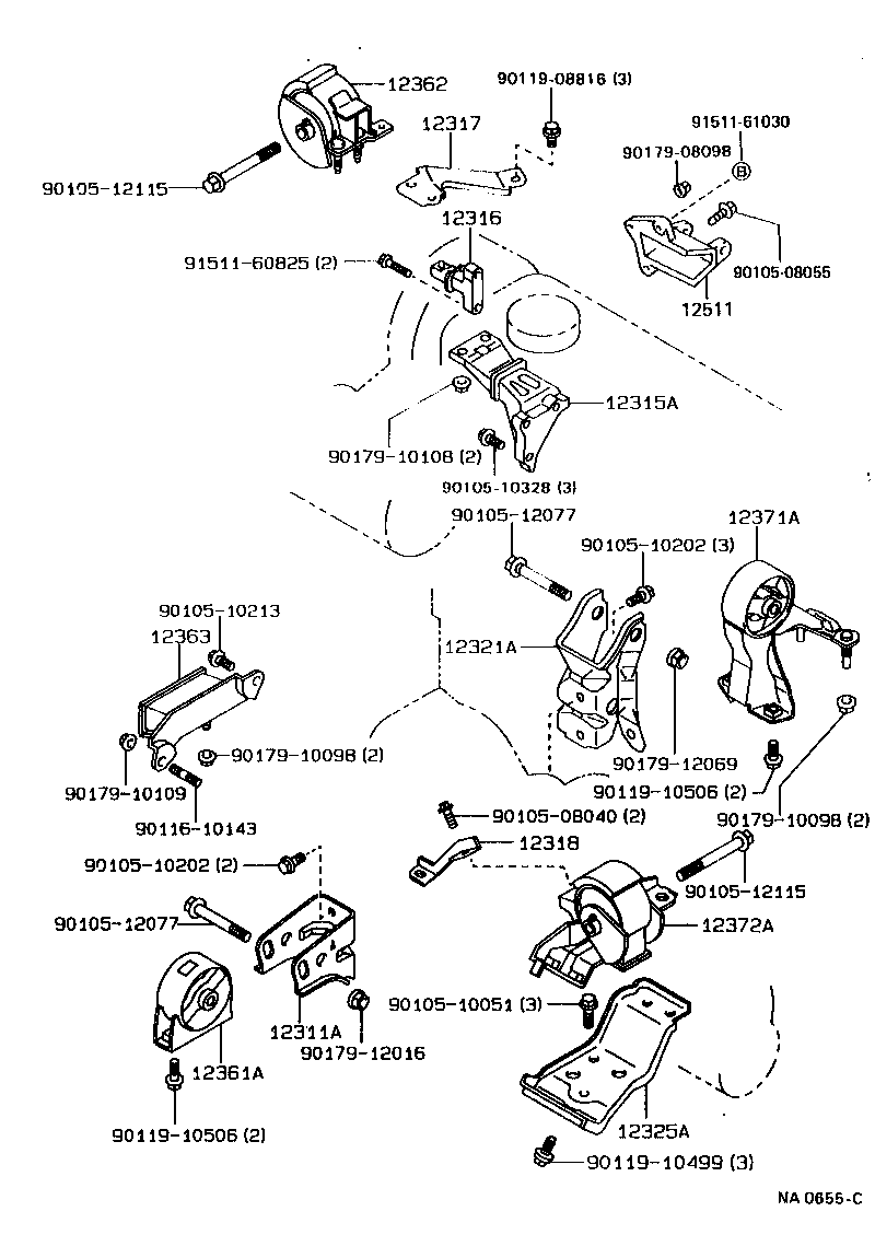 12361-16160 INSULATOR, ENGINE MOUNTING, FRONT(FOR TRANSVERSE ENGINE) product image
