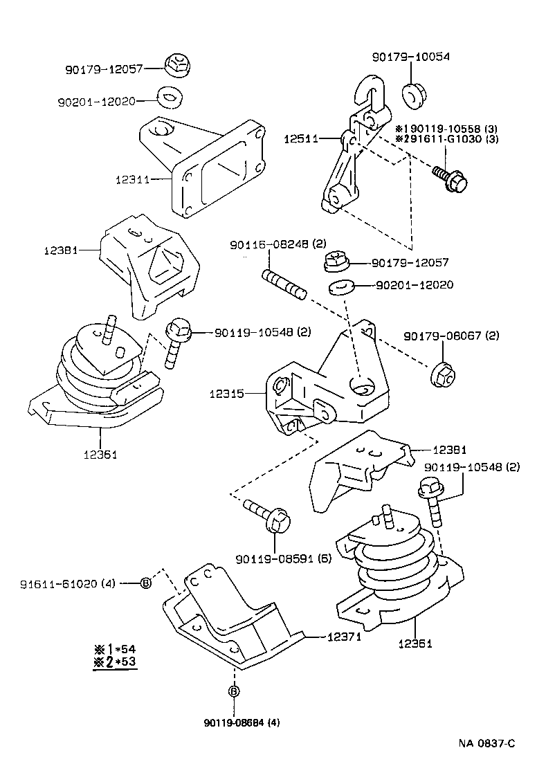 12311-74070 BRACKET, ENGINE MOUNTING, FRONT NO.1 RH product image