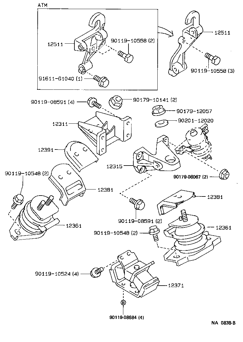 12311-74070 BRACKET, ENGINE MOUNTING, FRONT NO.1 RH product image