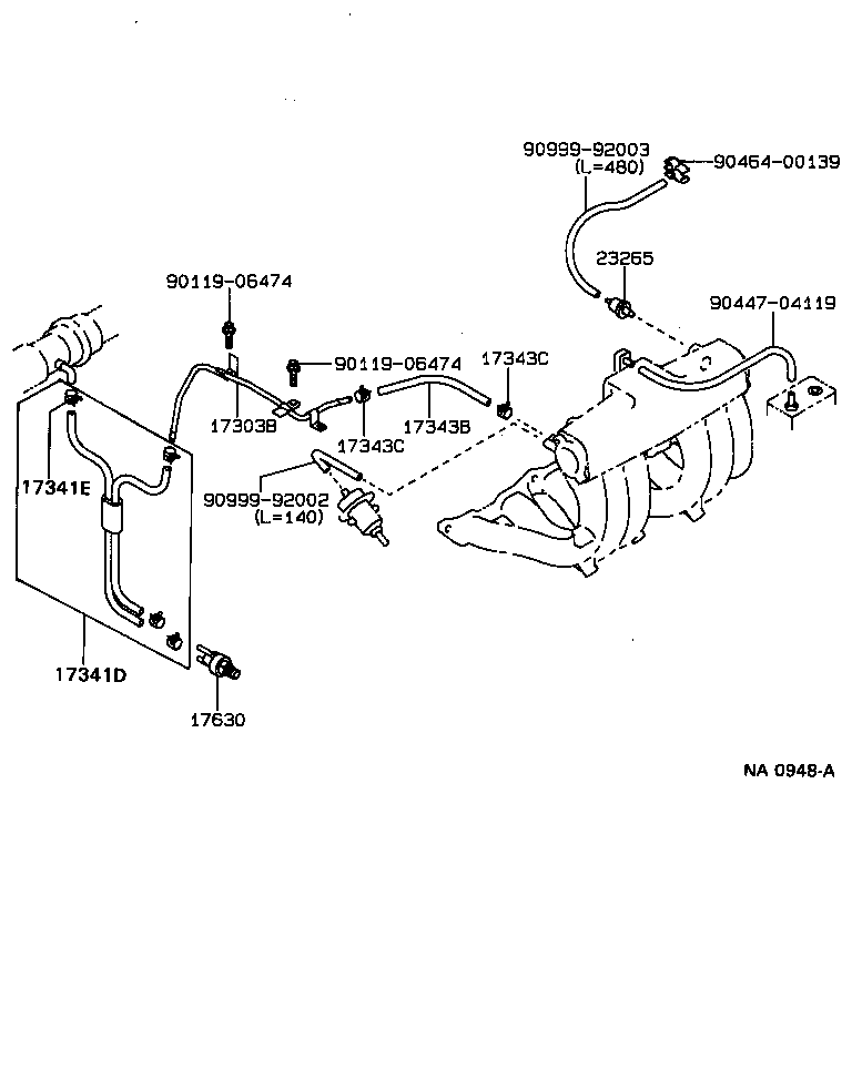 17303-70060 PIPE SUB-ASSY, VACUUM TRANSMITTING, NO.1 product image